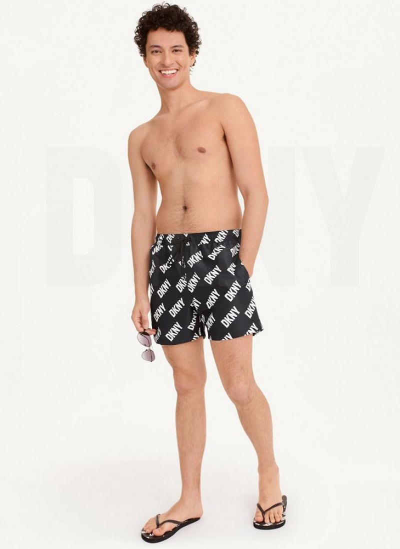 Black Men's DKNY Allover Logo Swims Shorts | Australia-D0226