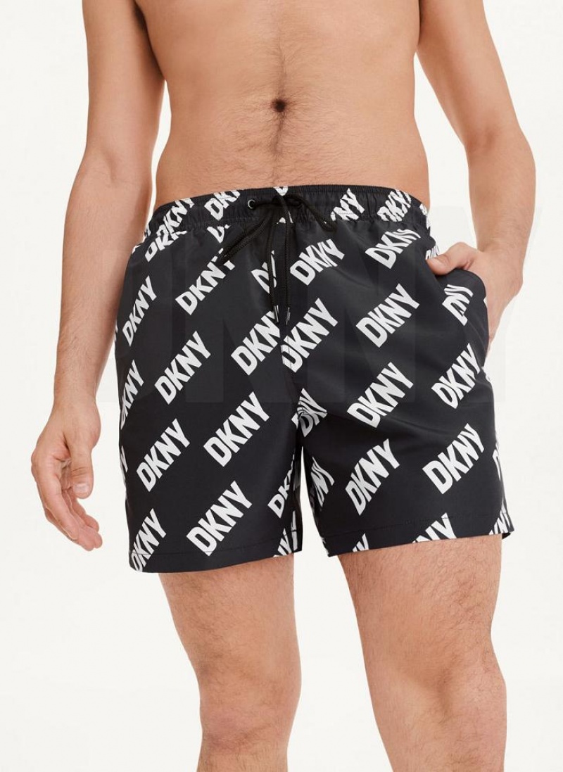 Black Men\'s DKNY Allover Logo Swims Shorts | Australia-D0226