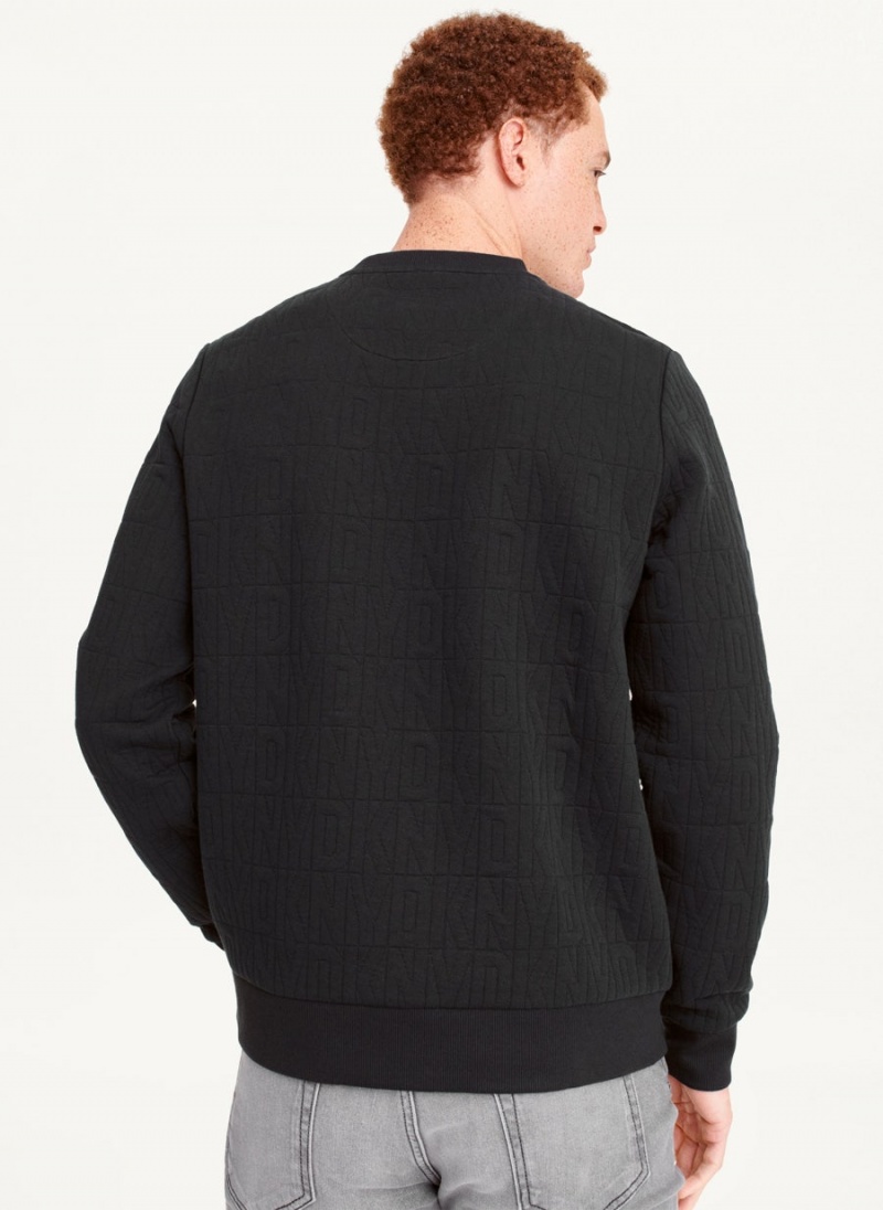 Black Men's DKNY Allover Quilted Logo Crew Sweatshirts | Australia-D0837