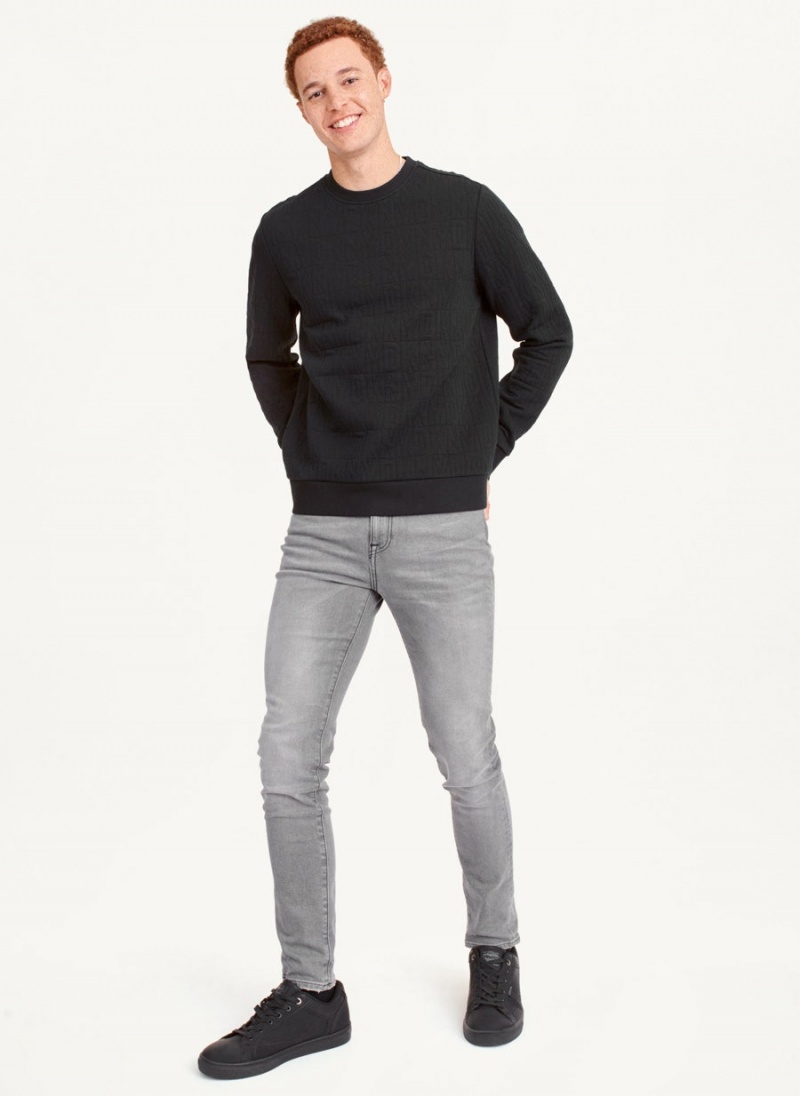 Black Men's DKNY Allover Quilted Logo Crew Sweatshirts | Australia-D0837