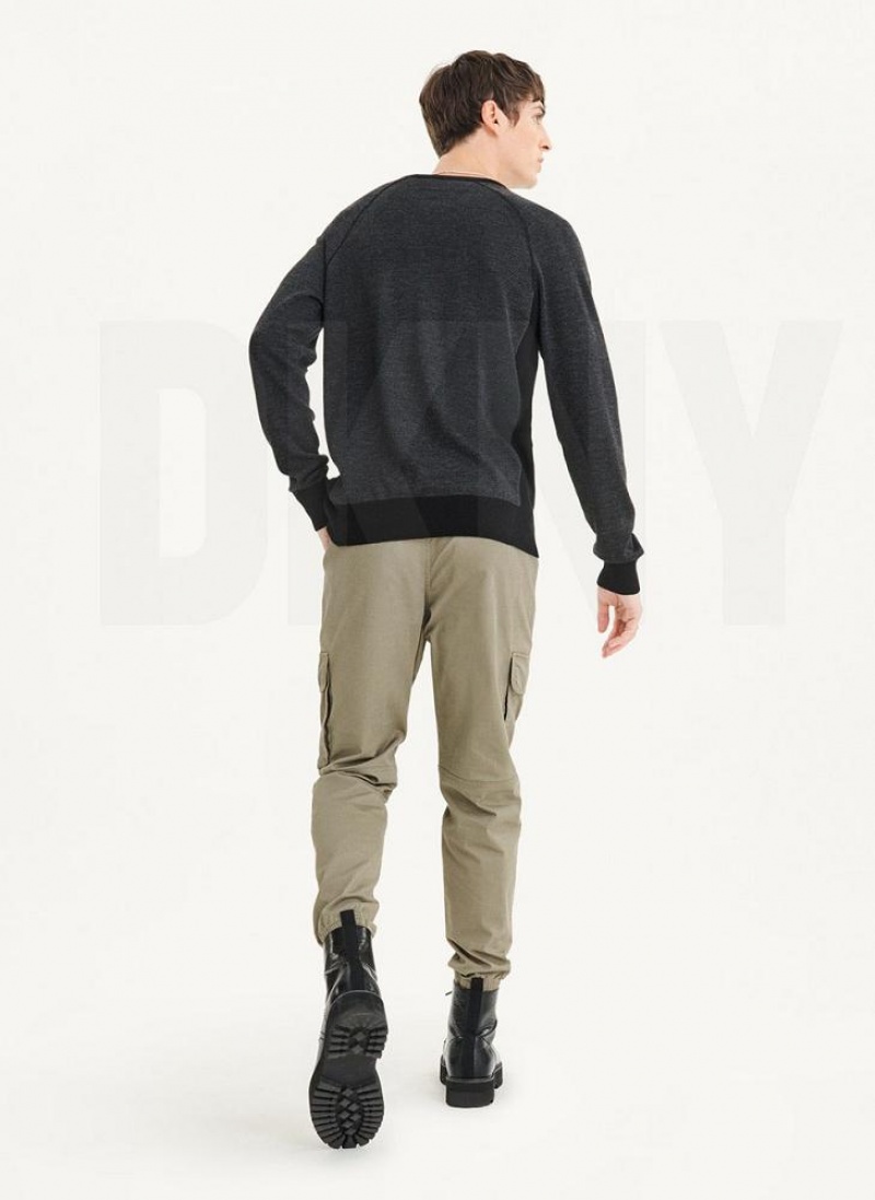 Black Men's DKNY Birdseye Raglan Sleeve Sweaters | Australia-D0721