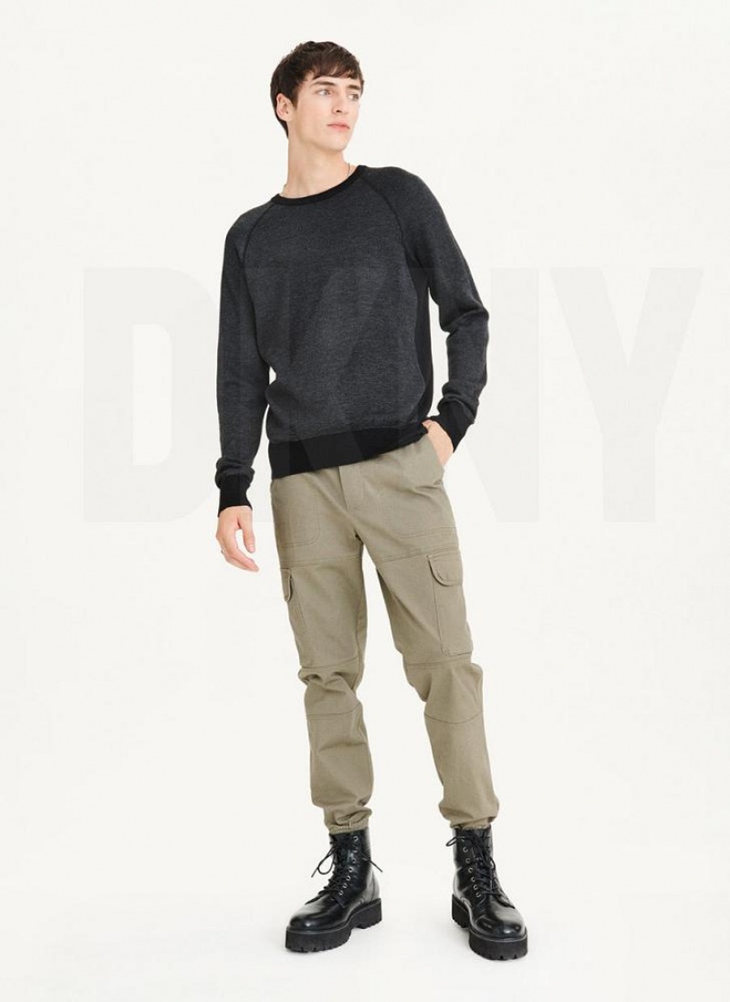 Black Men's DKNY Birdseye Raglan Sleeve Sweaters | Australia-D0721