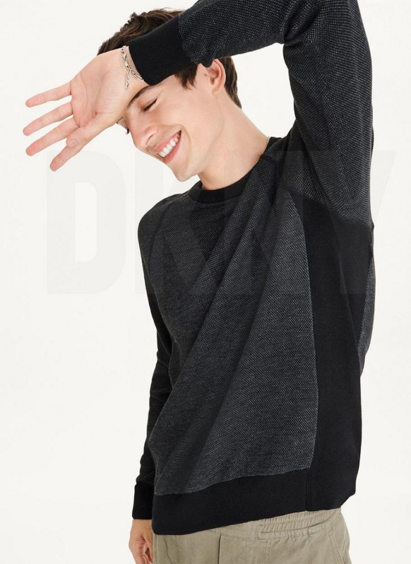Black Men's DKNY Birdseye Raglan Sleeve Sweaters | Australia-D0721