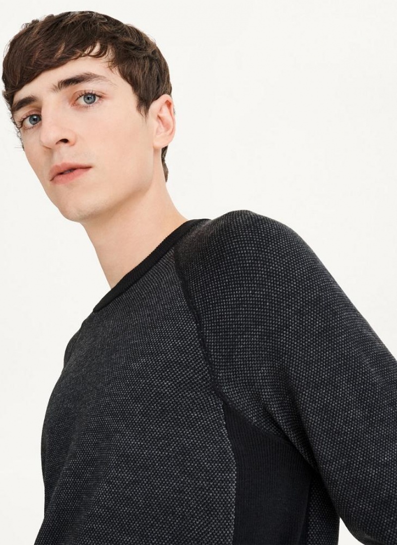 Black Men's DKNY Birdseye Raglan Sleeve Sweaters | Australia-D0721