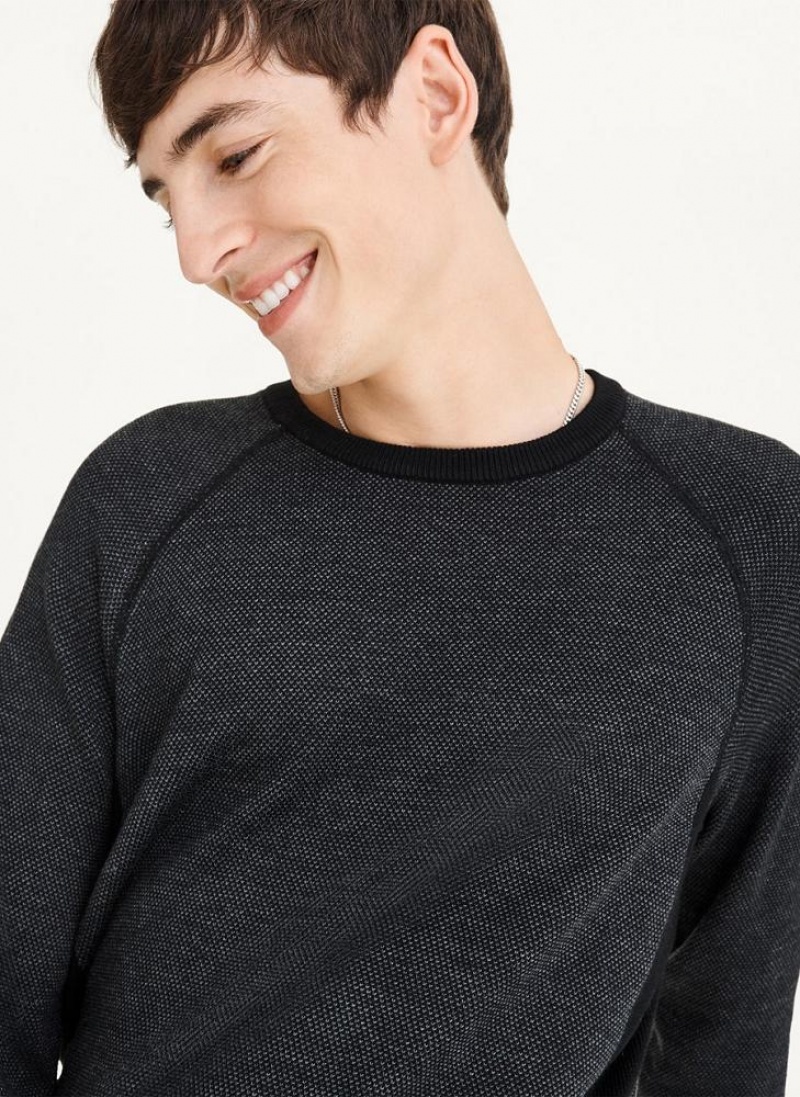 Black Men's DKNY Birdseye Raglan Sleeve Sweaters | Australia-D0721