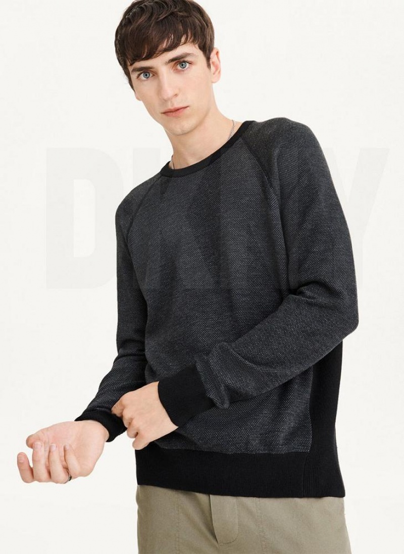 Black Men\'s DKNY Birdseye Raglan Sleeve Sweaters | Australia-D0721