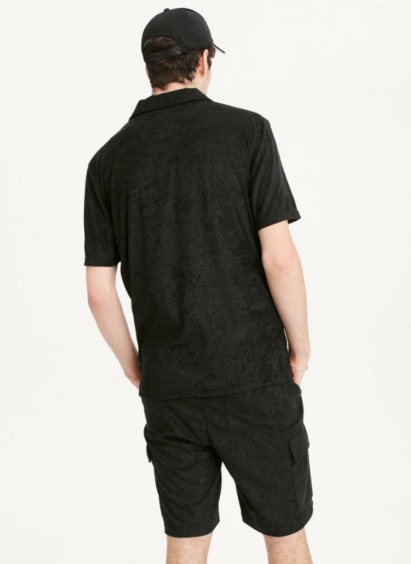 Black Men's DKNY Blend Toweling Short Sleeve Knit Shirts | Australia-D0734