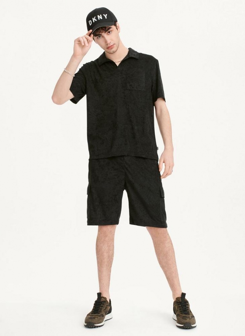 Black Men's DKNY Blend Toweling Short Sleeve Knit Shirts | Australia-D0734
