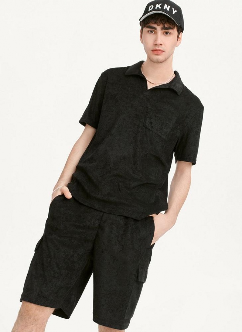 Black Men's DKNY Blend Toweling Short Sleeve Knit Shirts | Australia-D0734