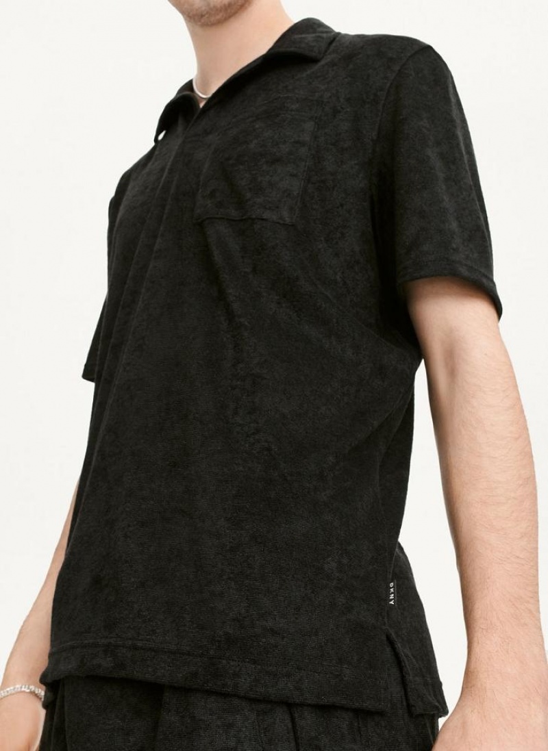 Black Men's DKNY Blend Toweling Short Sleeve Knit Shirts | Australia-D0734