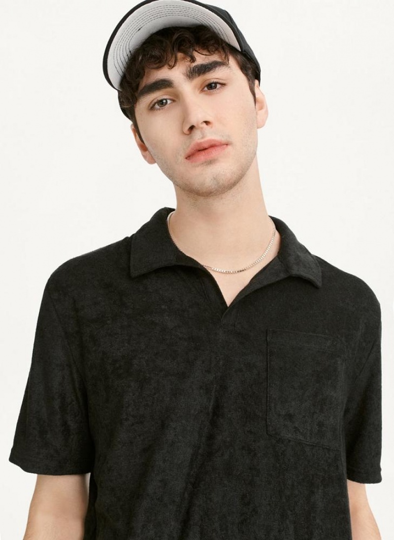 Black Men\'s DKNY Blend Toweling Short Sleeve Knit Shirts | Australia-D0734
