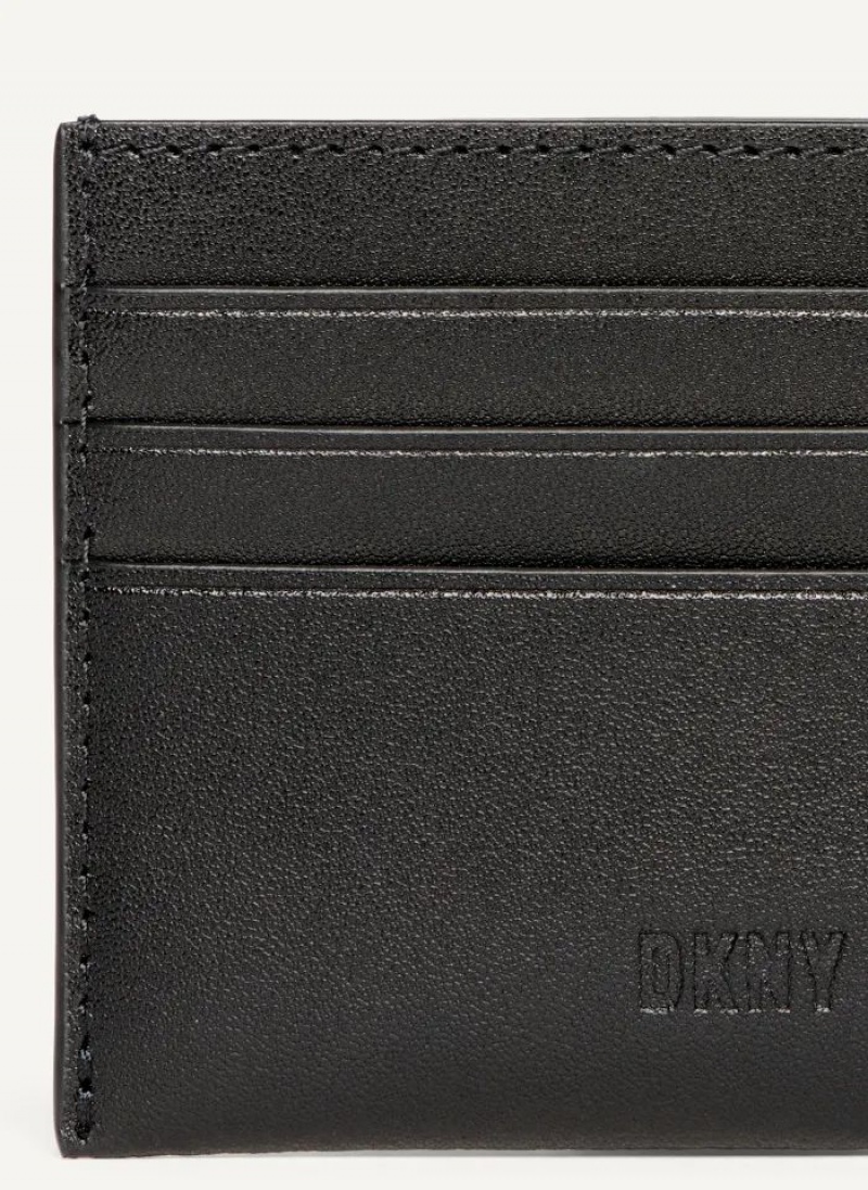 Black Men's DKNY Card Case Wallets | Australia-D1753