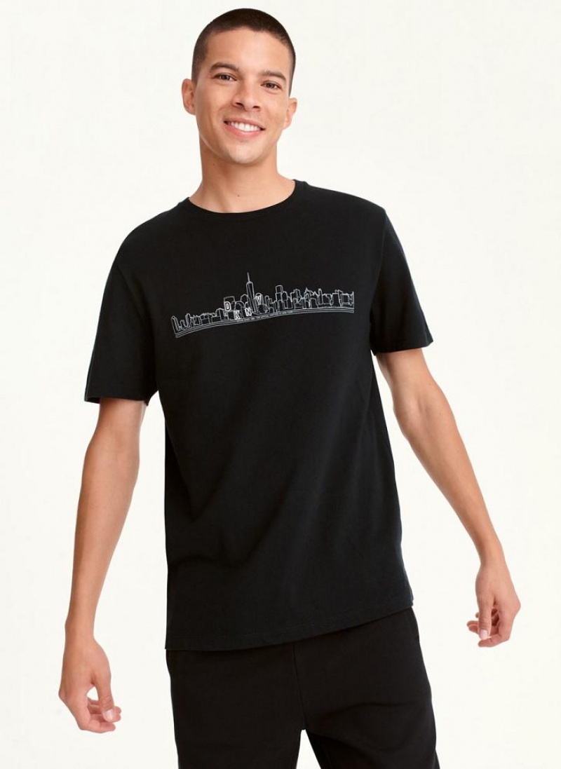 Black Men\'s DKNY Cityscape Sketch T Shirts | Australia-D1706
