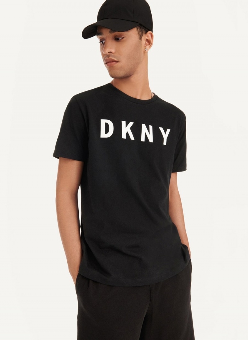 Black Men's DKNY Classic Logo T Shirts | Australia-D0874
