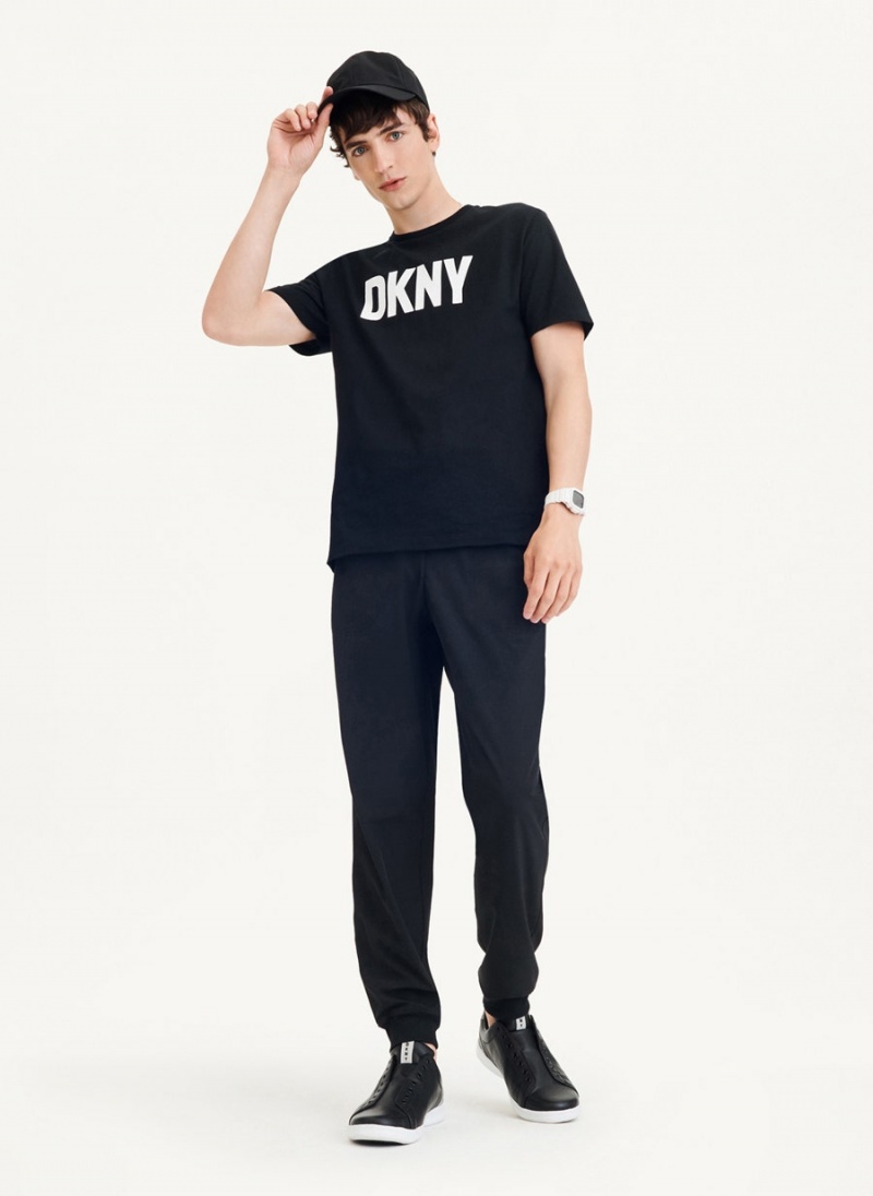 Black Men's DKNY Clean Front Logo T Shirts | Australia-D0764