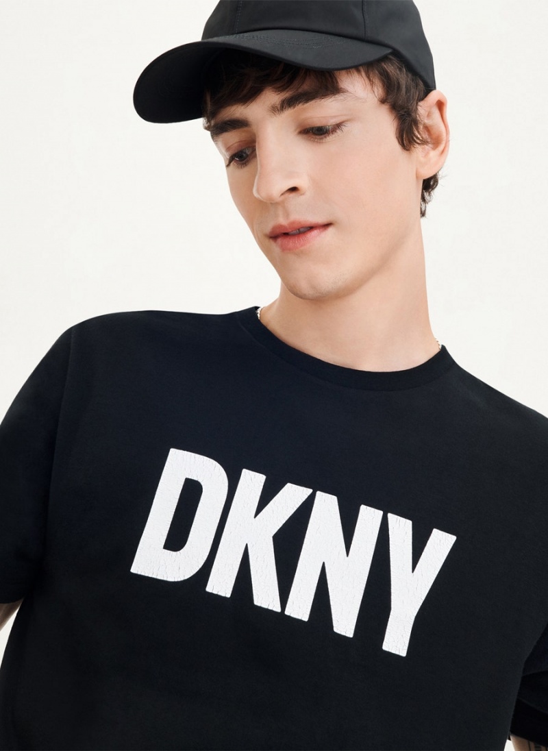 Black Men's DKNY Clean Front Logo T Shirts | Australia-D0764