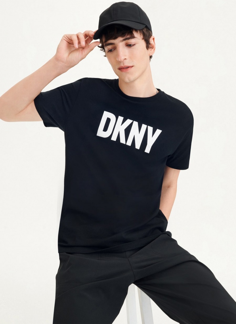 Black Men's DKNY Clean Front Logo T Shirts | Australia-D0764