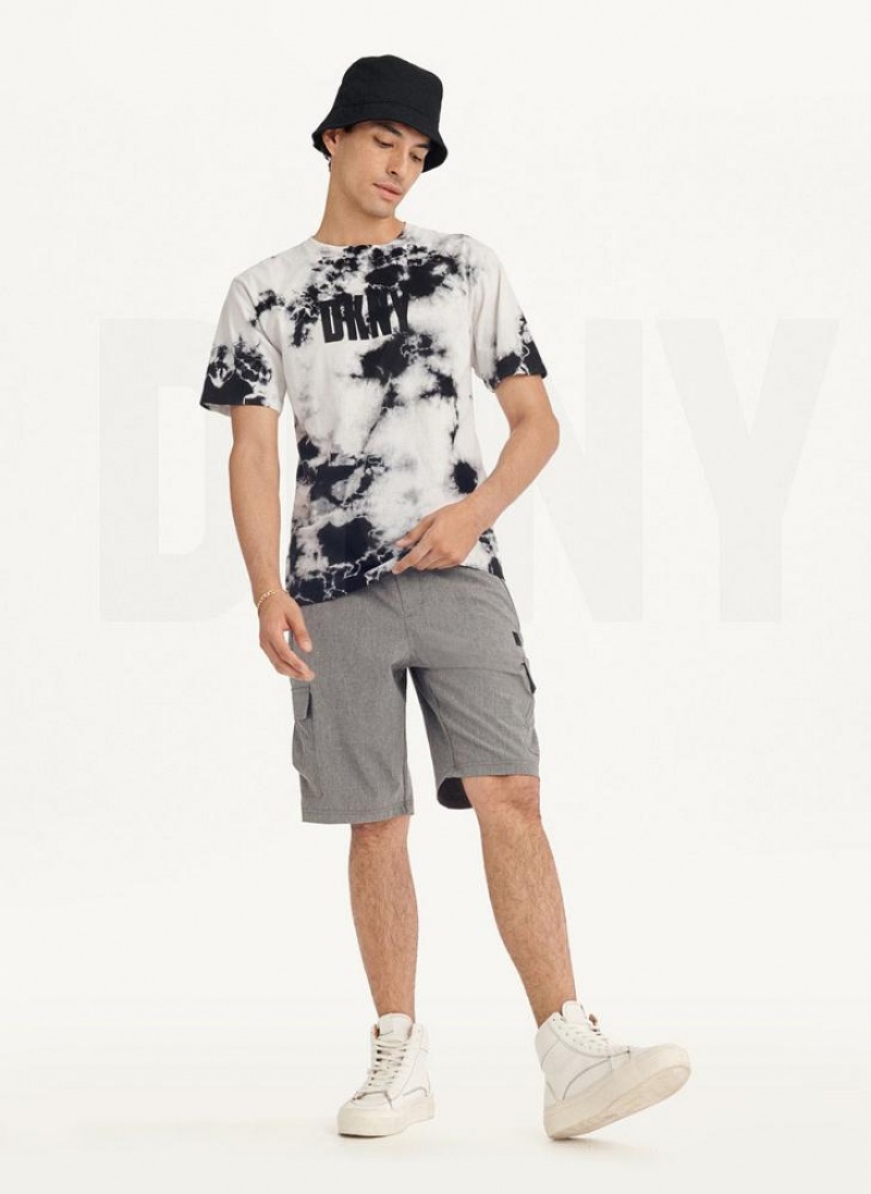 Black Men's DKNY Cloud Wash Logo T Shirts | Australia-D0375