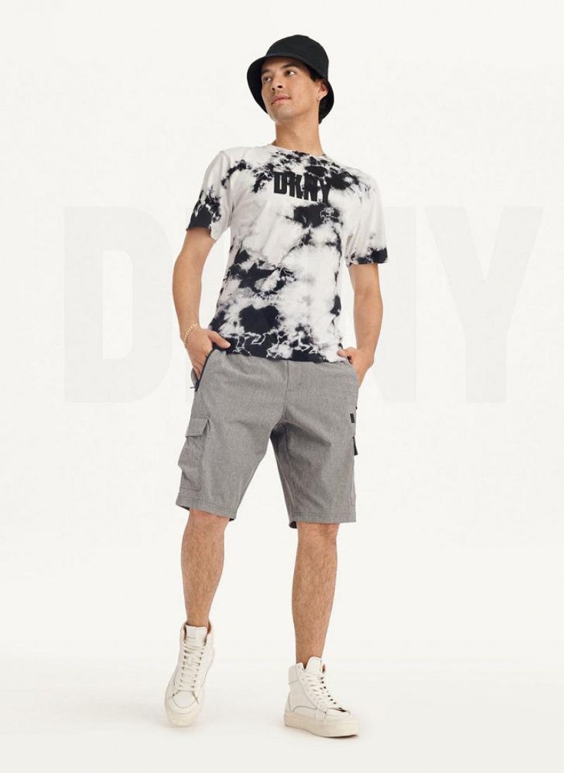 Black Men's DKNY Cloud Wash Logo T Shirts | Australia-D0375