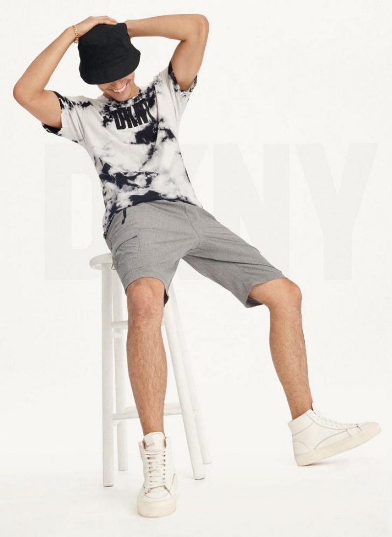 Black Men's DKNY Cloud Wash Logo T Shirts | Australia-D0375