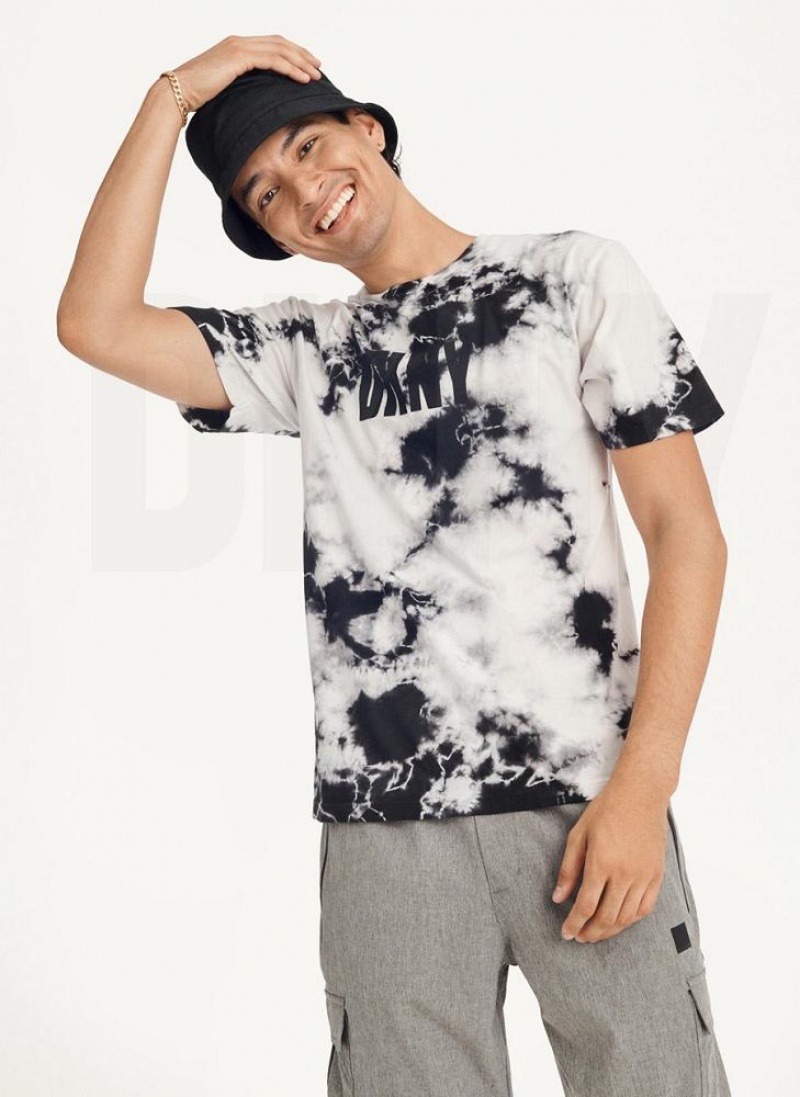 Black Men's DKNY Cloud Wash Logo T Shirts | Australia-D0375