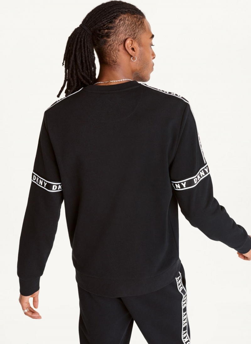 Black Men's DKNY Cotton French Terry Hockey Crewneck Sweatshirts | Australia-D0908