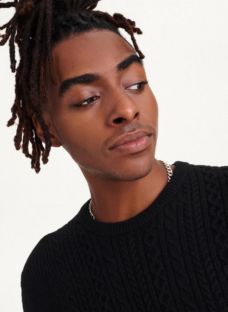 Black Men's DKNY Diagonal Cable Crew Sweaters | Australia-D1132