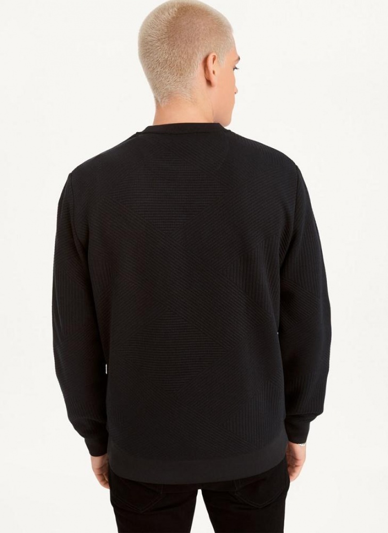 Black Men's DKNY Directional Quilting Crewneck Sweatshirts | Australia-D0208