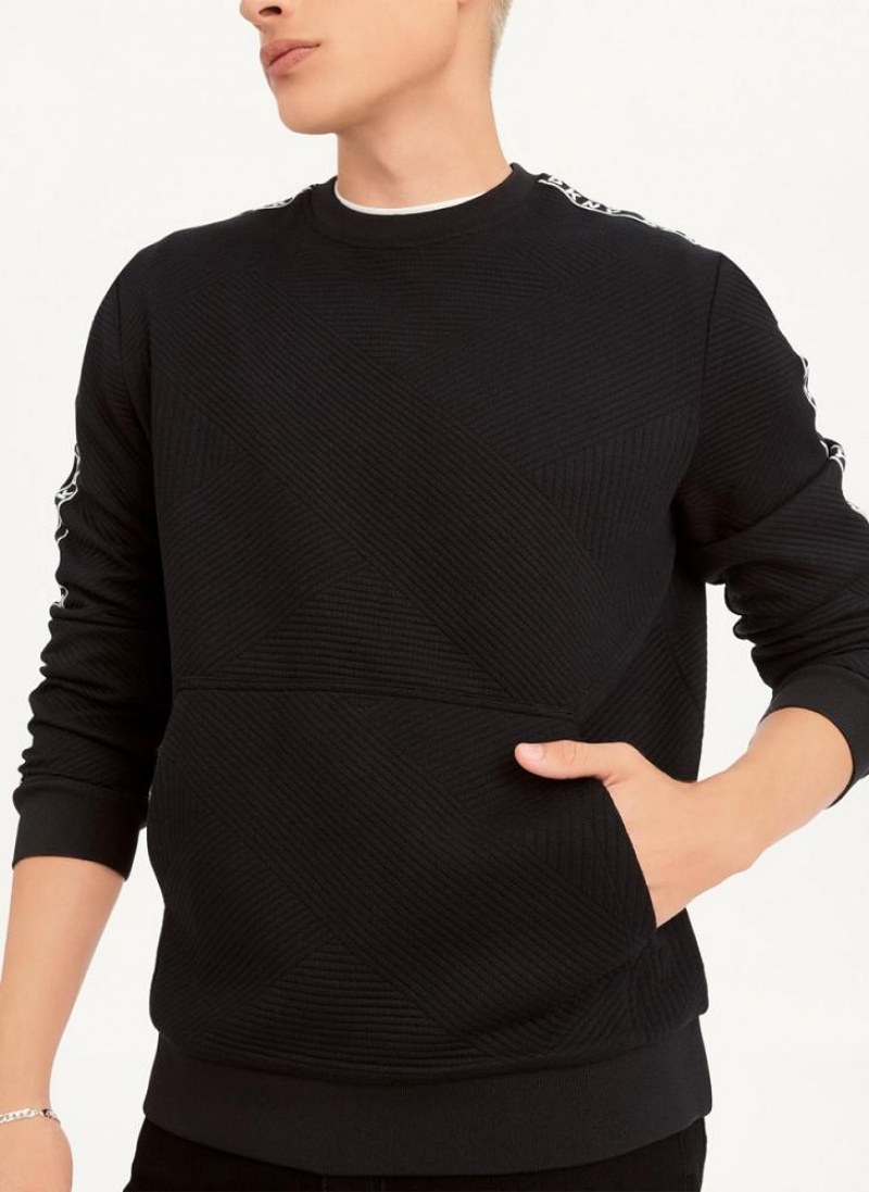 Black Men's DKNY Directional Quilting Crewneck Sweatshirts | Australia-D0208