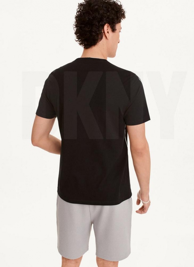 Black Men's DKNY Exploded Logo Outline T Shirts | Australia-D1627