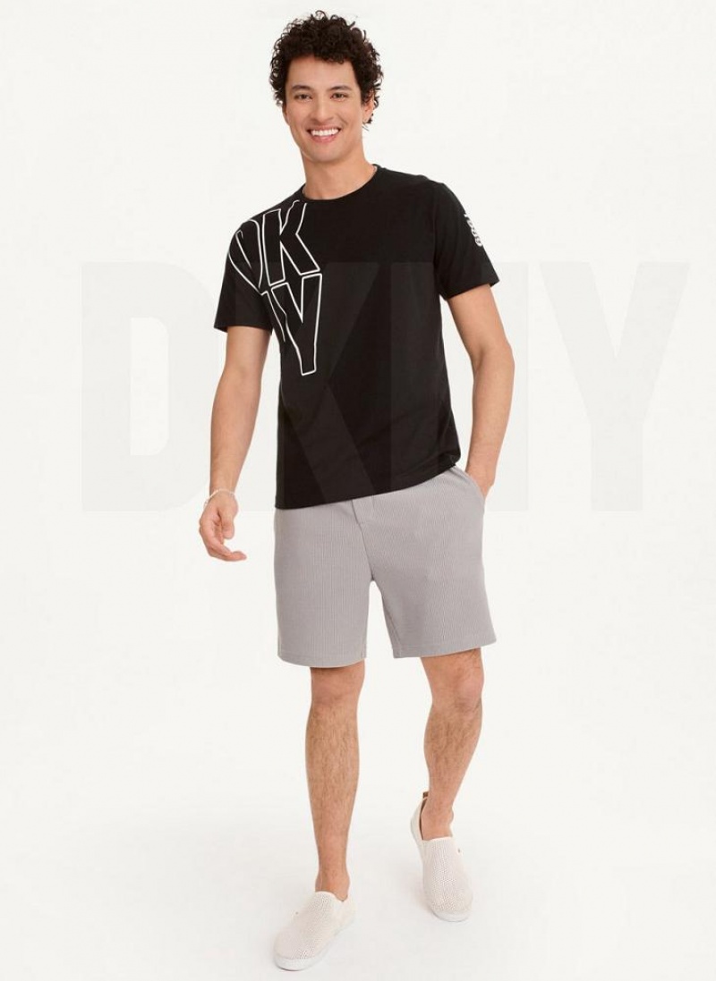 Black Men's DKNY Exploded Logo Outline T Shirts | Australia-D1627