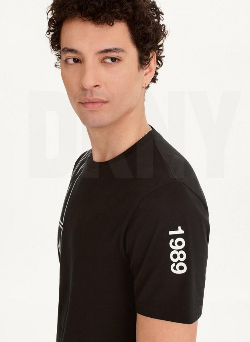 Black Men's DKNY Exploded Logo Outline T Shirts | Australia-D1627