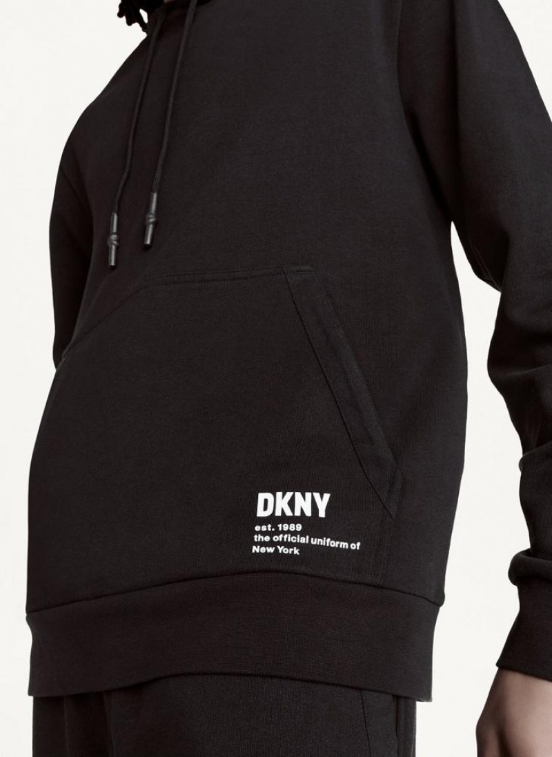Black Men's DKNY French Terry Hoodies | Australia-D1409