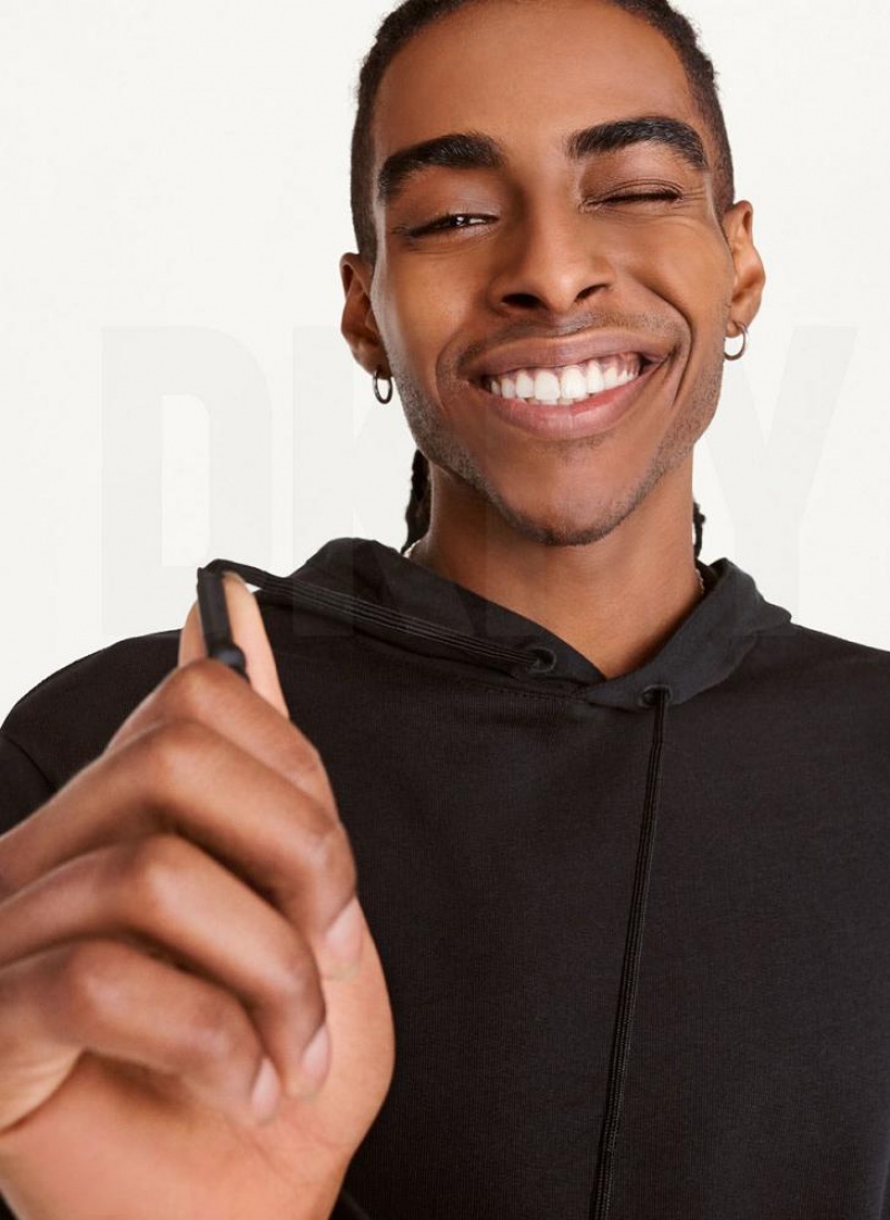 Black Men's DKNY French Terry Hoodies | Australia-D1409