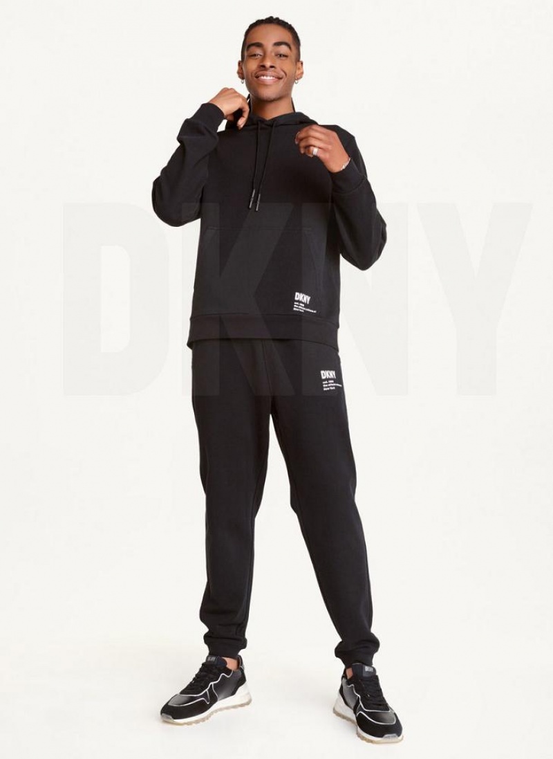 Black Men's DKNY French Terry Hoodies | Australia-D1409