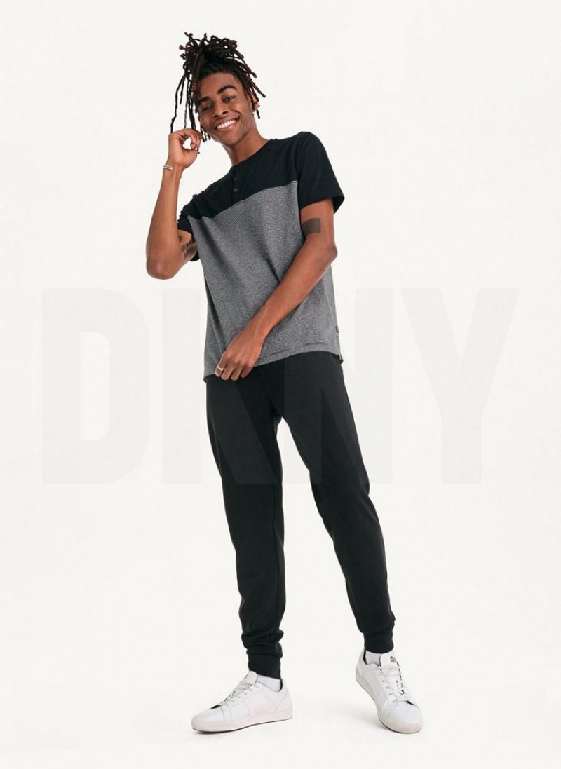 Black Men's DKNY Henley T Shirts | Australia-D0446