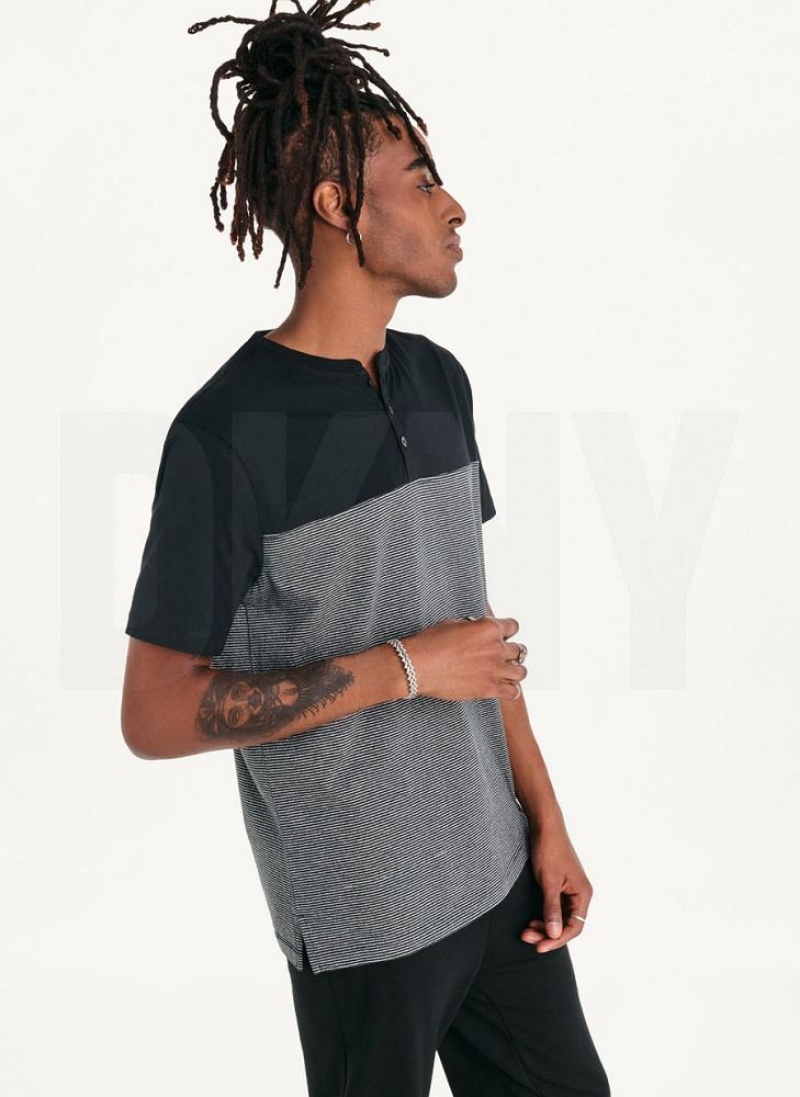 Black Men's DKNY Henley T Shirts | Australia-D0446