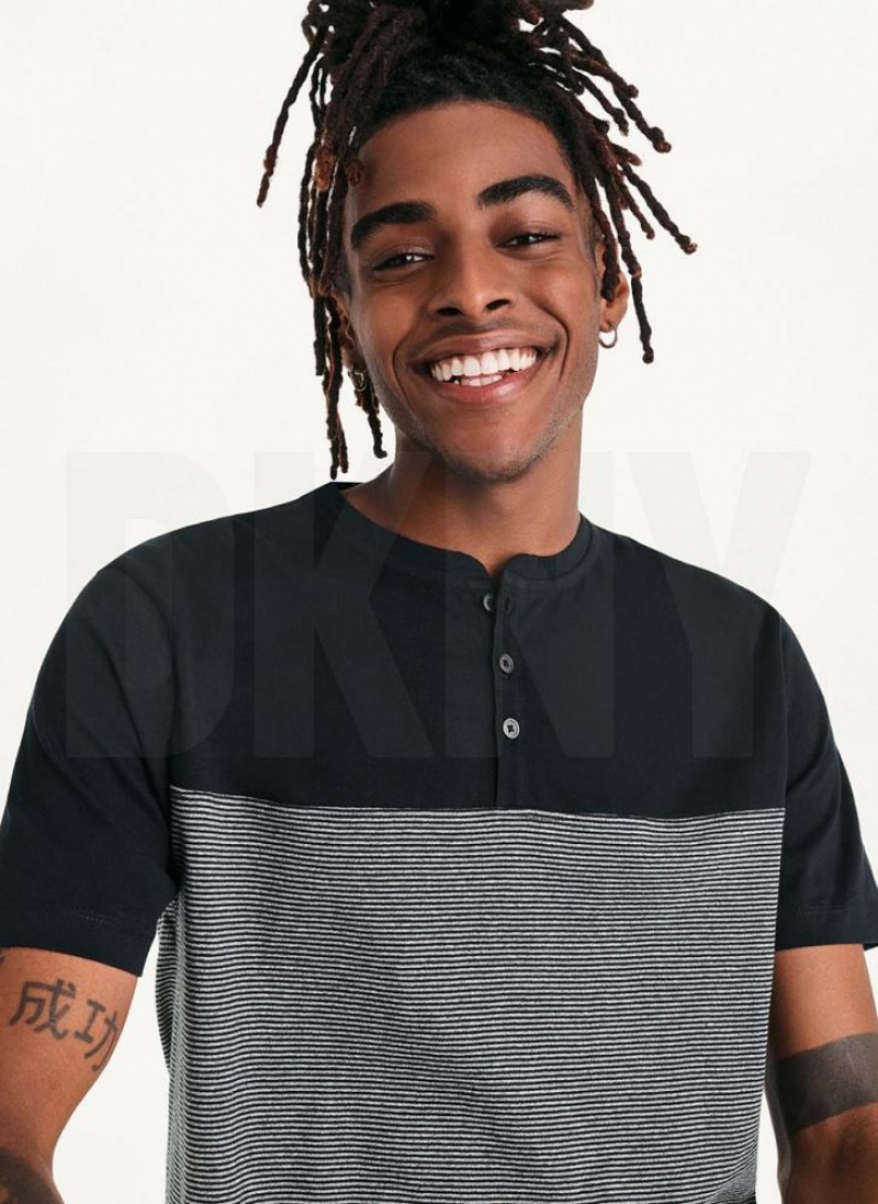 Black Men's DKNY Henley T Shirts | Australia-D0446