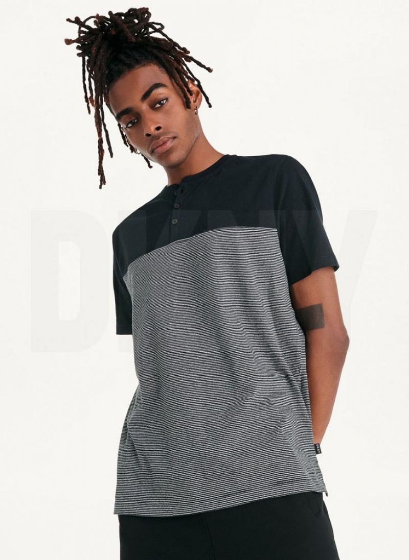 Black Men's DKNY Henley T Shirts | Australia-D0446