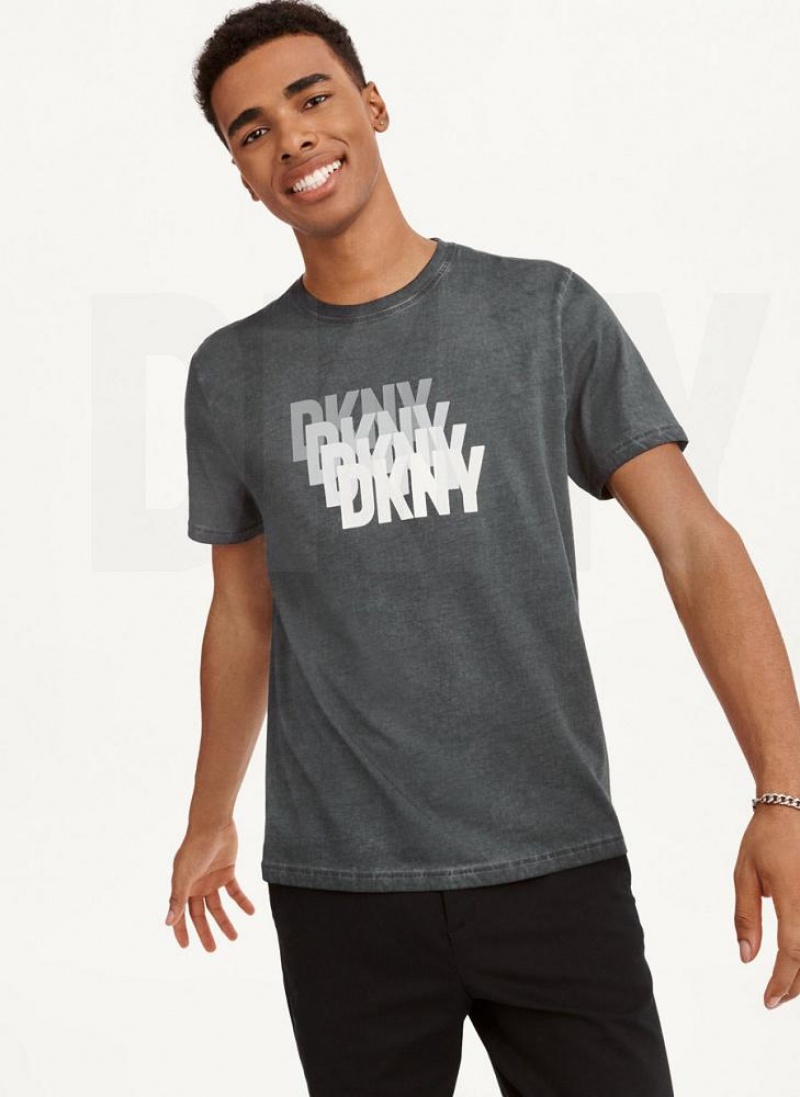 Black Men\'s DKNY Layered Mineral Wash T Shirts | Australia-D1894