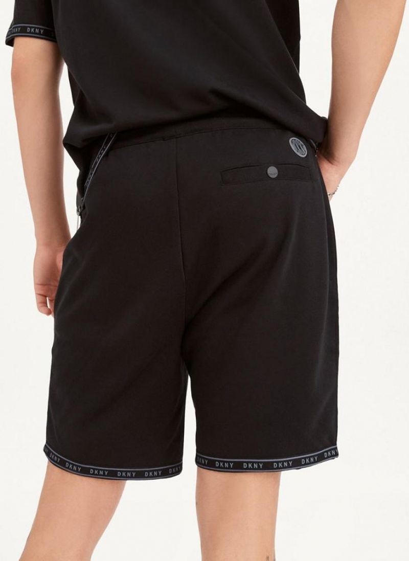 Black Men's DKNY Logo Hems Shorts | Australia-D1155