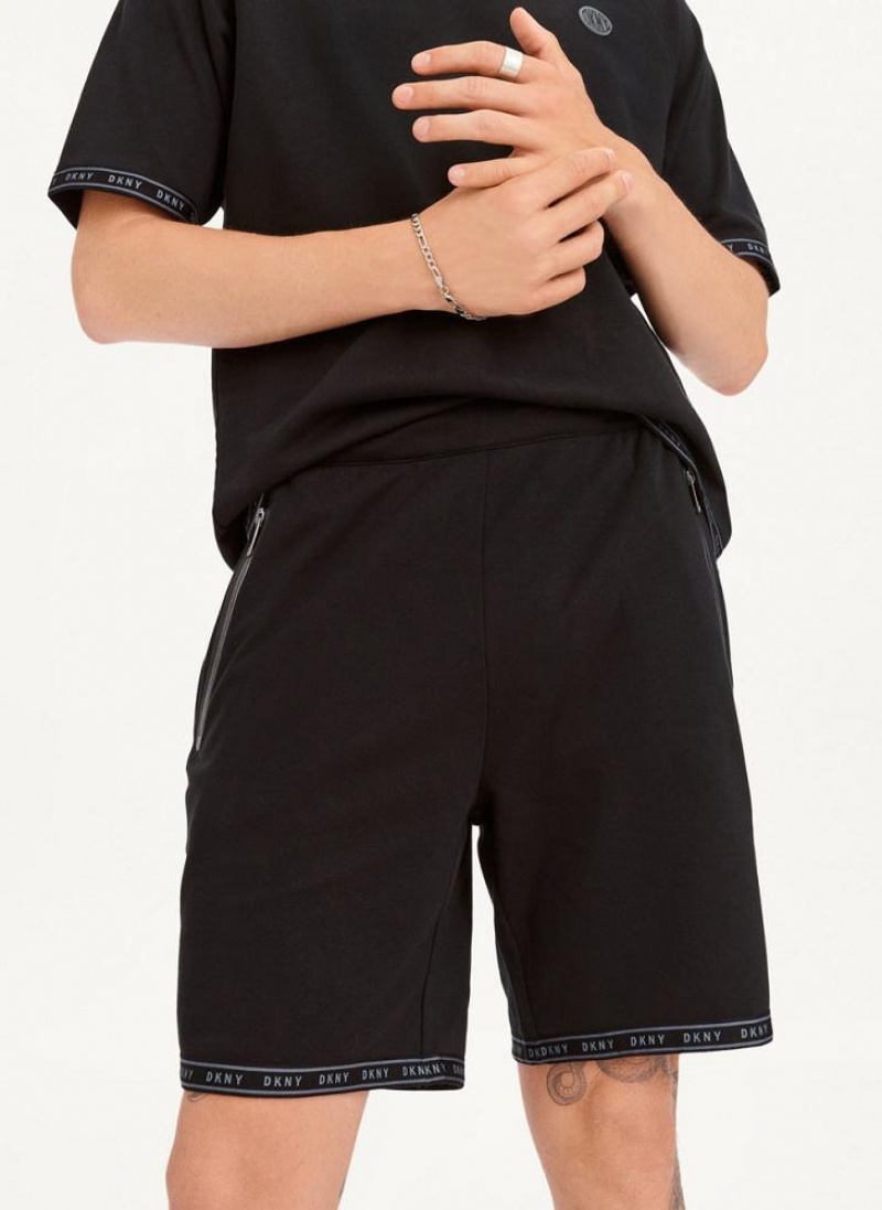 Black Men\'s DKNY Logo Hems Shorts | Australia-D1155