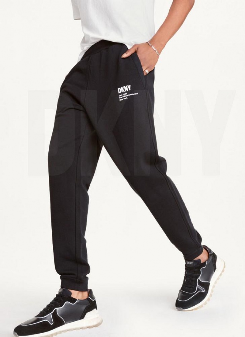 Black Men's DKNY Logo Pants | Australia-D1392