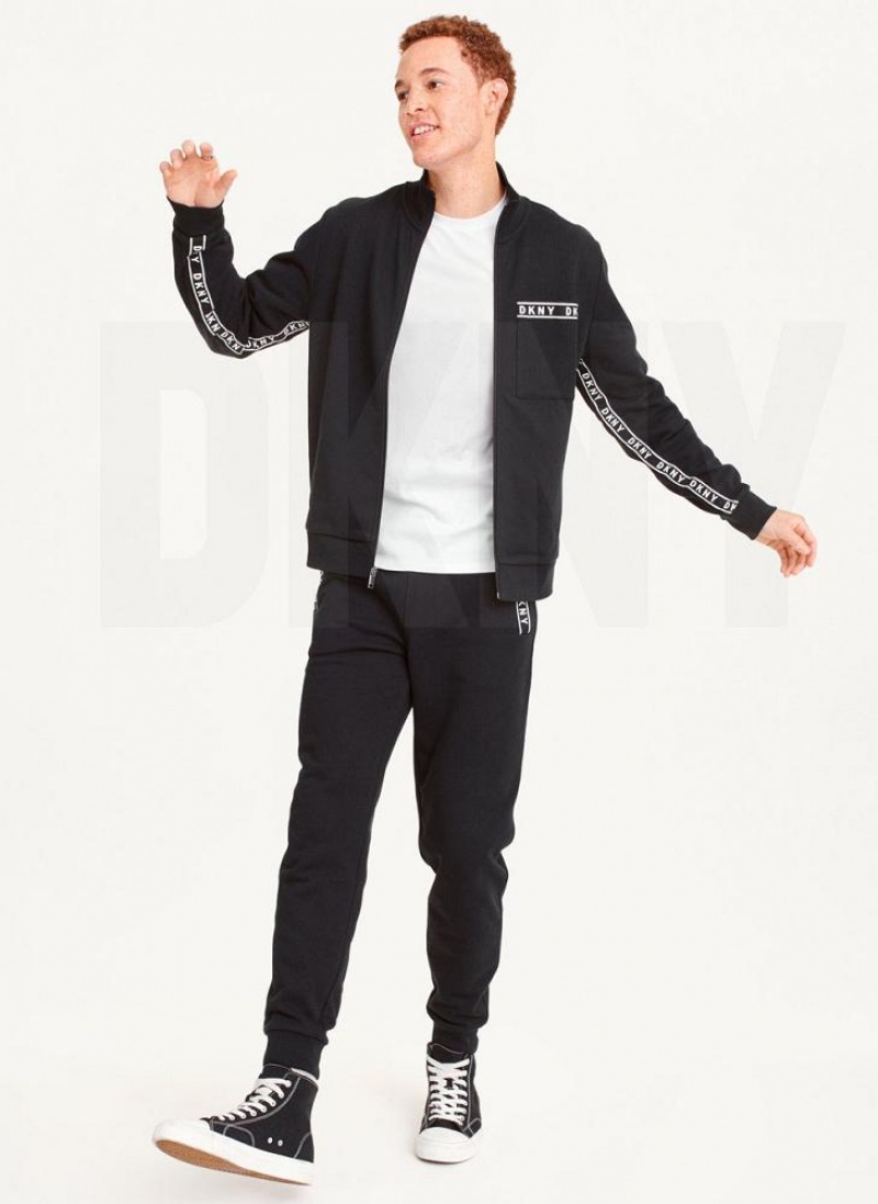 Black Men's DKNY Logo Tape Detail Track Jackets | Australia-D1135