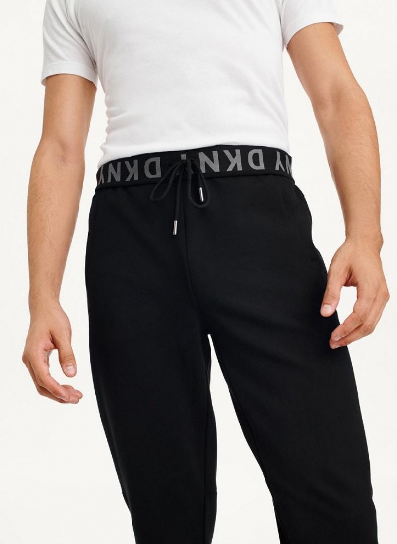 Black Men's DKNY Logo Waistband Joggers | Australia-D0656