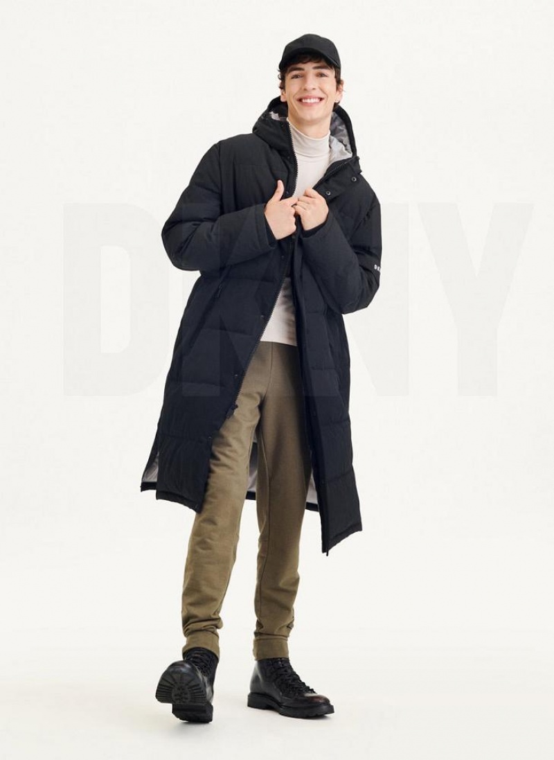 Black Men's DKNY Long Quilted Coats | Australia-D0702