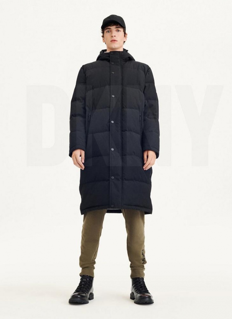 Black Men's DKNY Long Quilted Coats | Australia-D0702