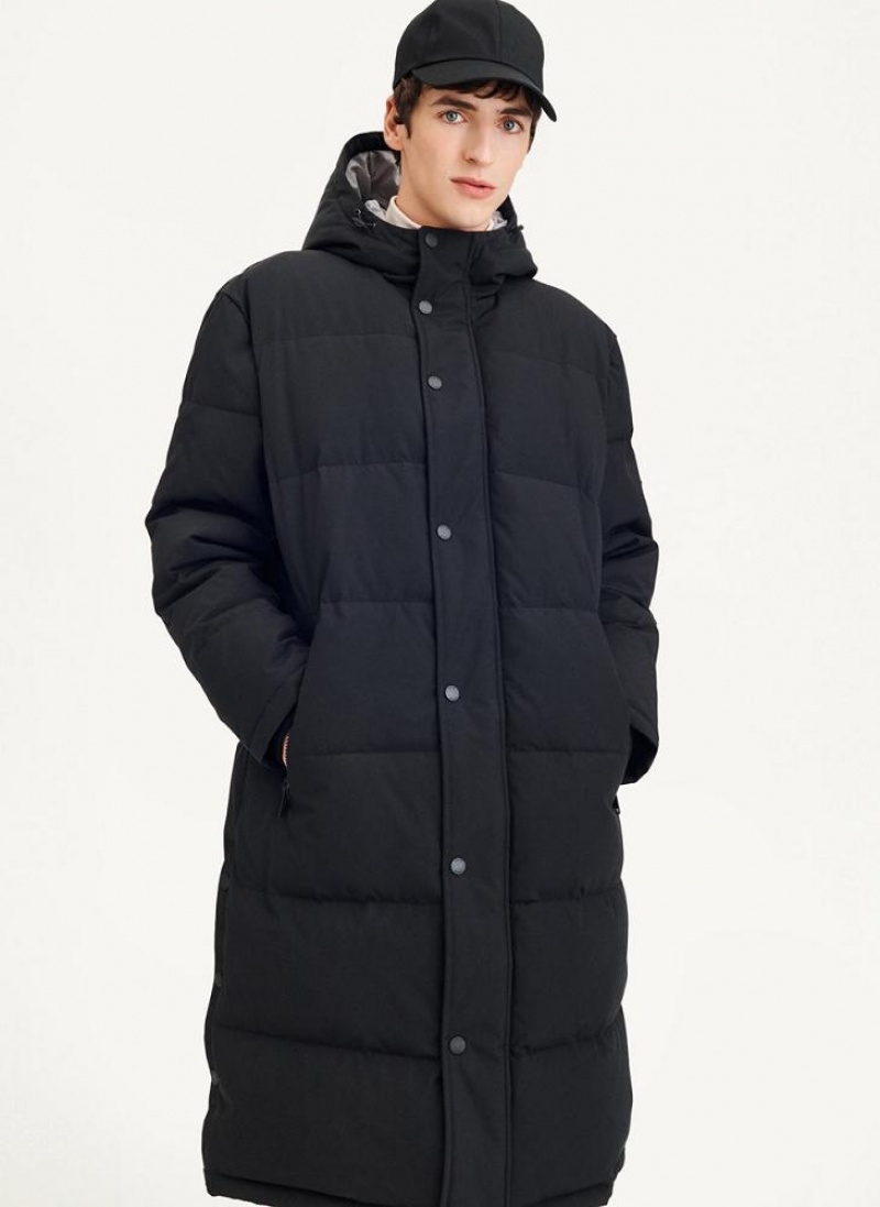 Black Men's DKNY Long Quilted Coats | Australia-D0702