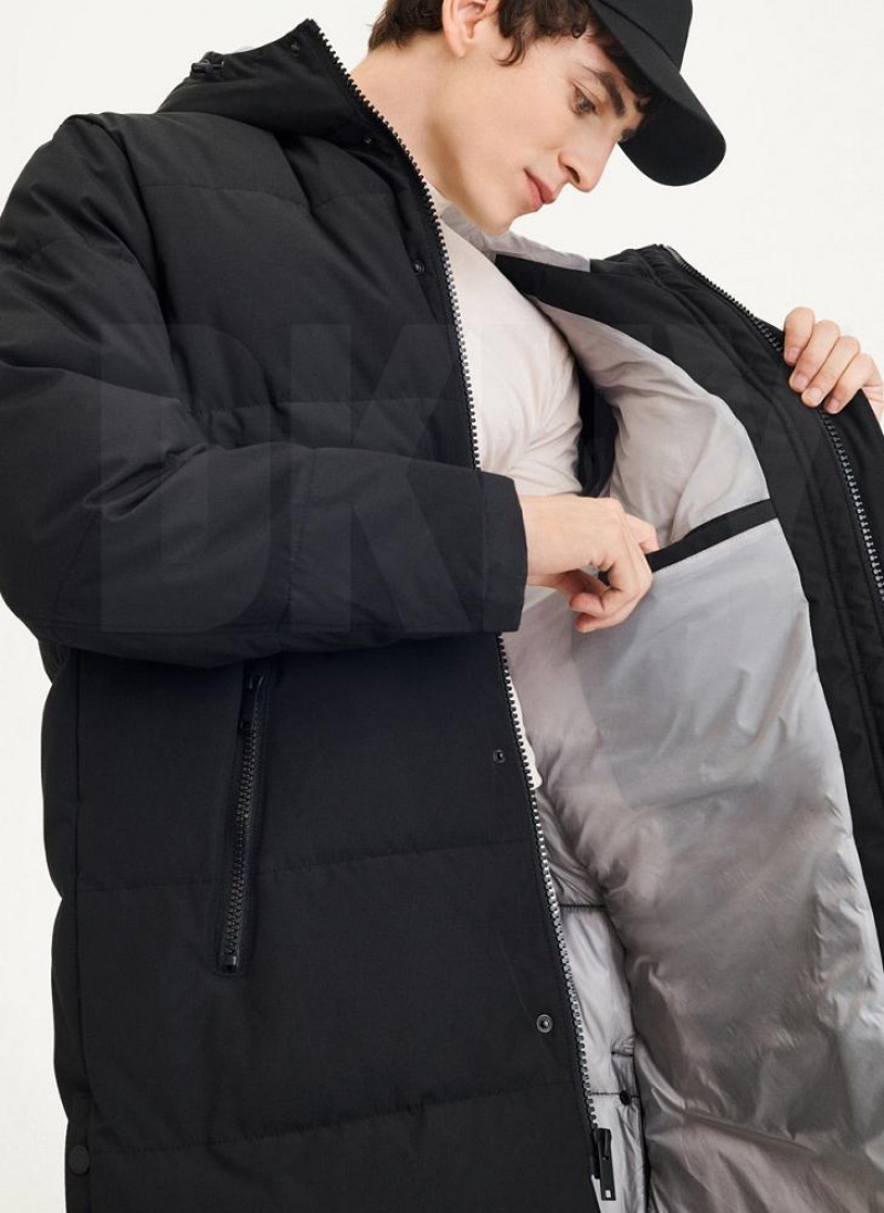 Black Men's DKNY Long Quilted Coats | Australia-D0702