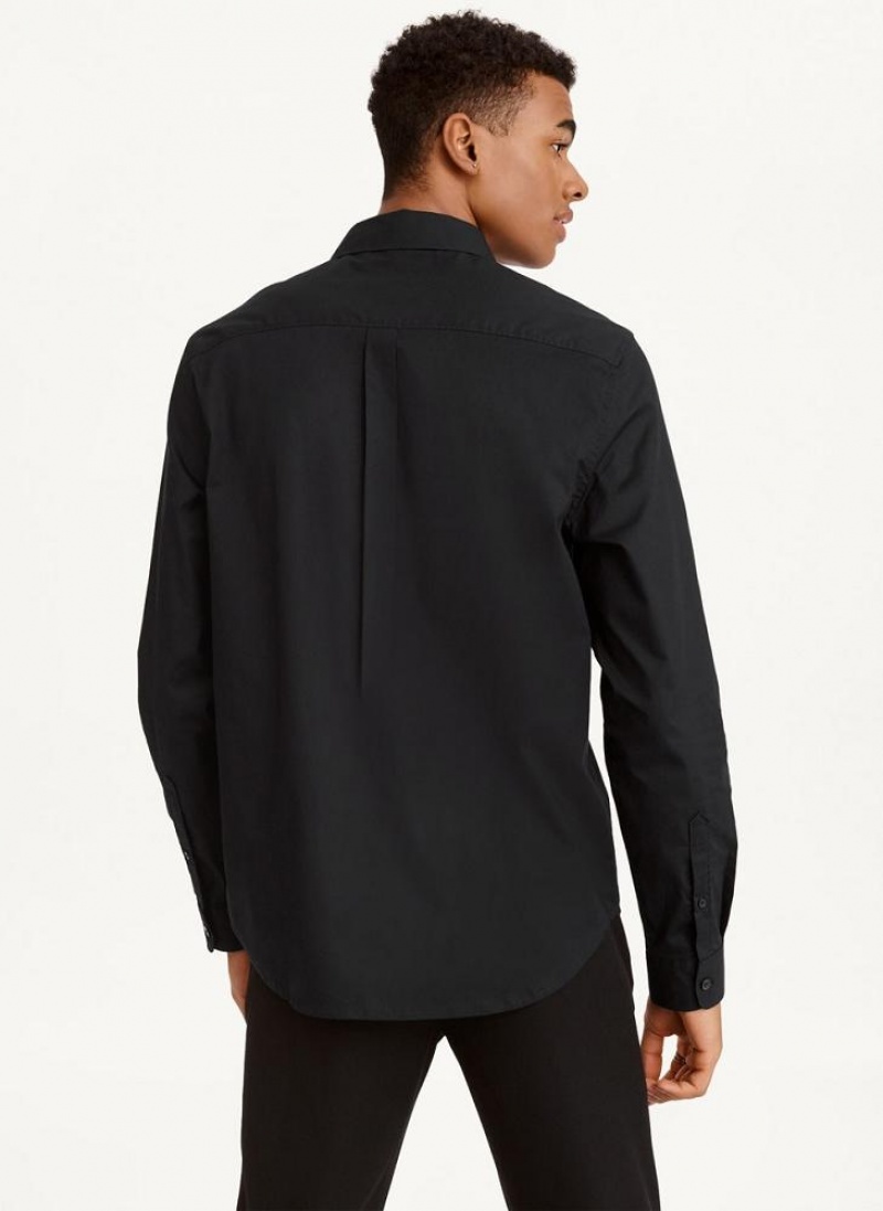 Black Men's DKNY Long Sleeve Button Down Shirts | Australia-D1535